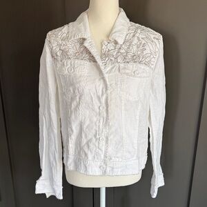 Tommy Bahama White Button Down with Tan Embroidery 100% Linen Size M